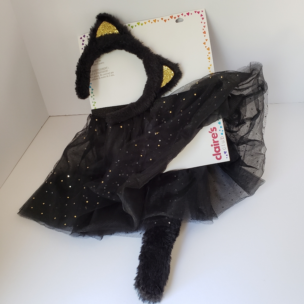 Claire's Black Cat Costume Glitter Skirt with Golden Cat Ear Headband